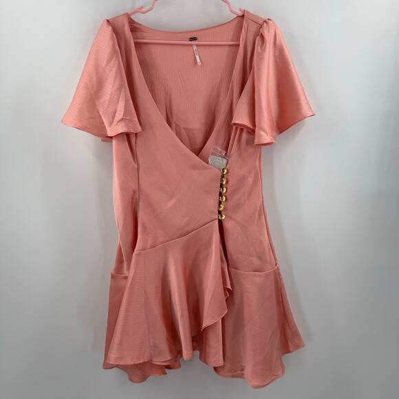 Free People Scarlett Dress Size Medium Mini Pink Peach Summer Button V-Neck NWT - Picture 16 of 16